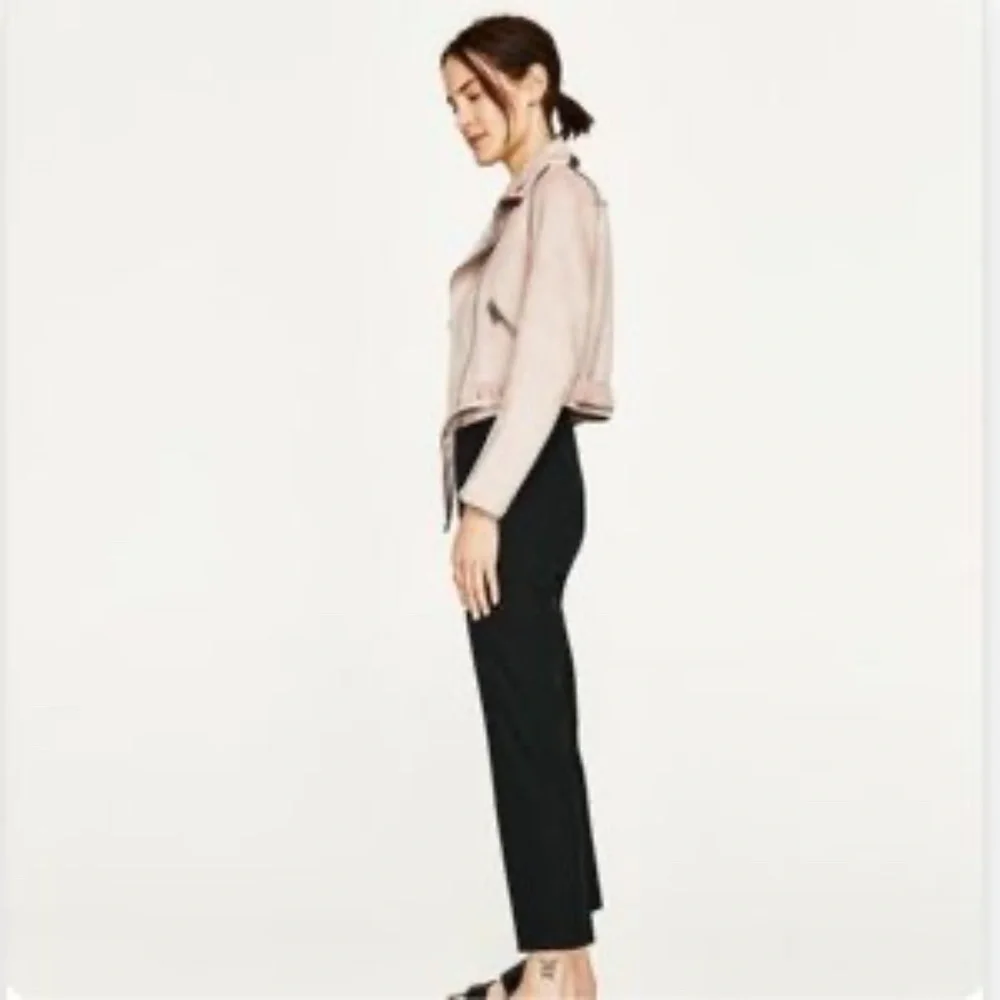 Zara Faux Suede Blush Pink Moto Jacket - Size M - Picture 2 of 9